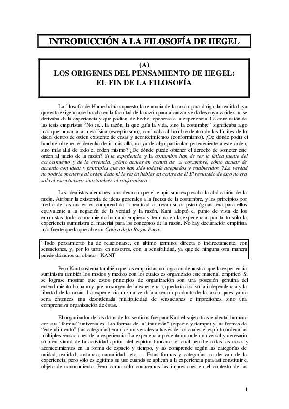 (PDF) Introduccion a la Filosofia de Hegel (A) LOS ORIGENES DEL PENSAMIENTO DE HEGEL Leo López