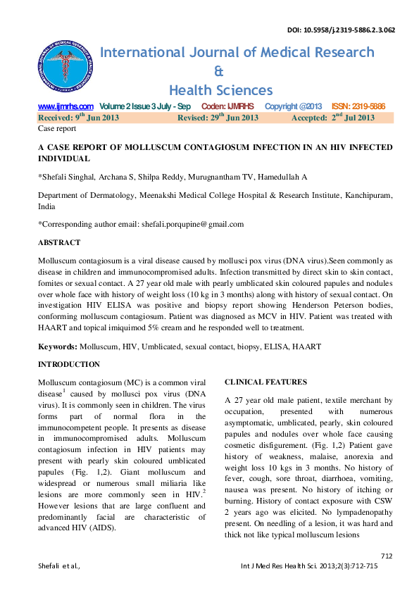 (PDF) Case report A CASE REPORT OF MOLLUSCUM CONTAGIOSUM INFECTION IN