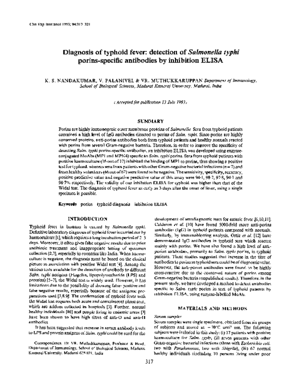 (PDF) Diagnosis of typhoid fever: detection of Salmonella typhi porins ...