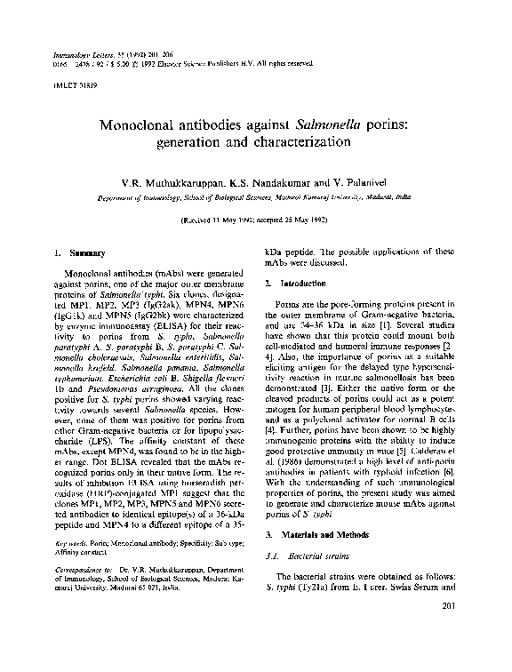 (PDF) Monoclonal antibodies against Salmonella porins: generation and ...