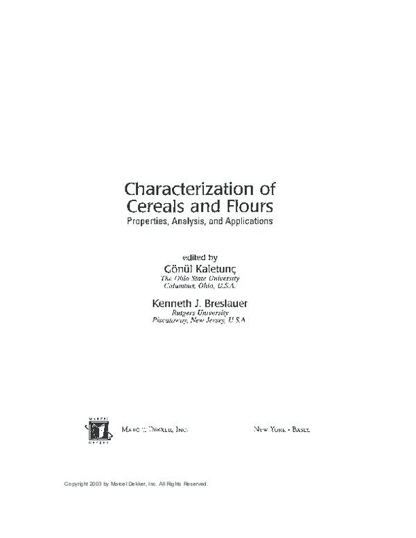 Characterization of Cereals and Flours Properties Analysis and Applications