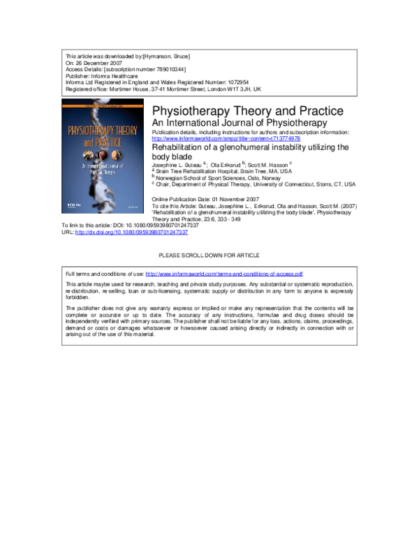 (PDF) Rehabilitation of a glenohumeral instability utilizing the body