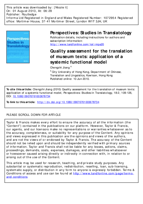 (PDF) Quality assessment of translation of museum texts