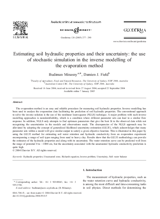 (PDF) Estimating soil hydraulic properties and their uncertainty: the ...