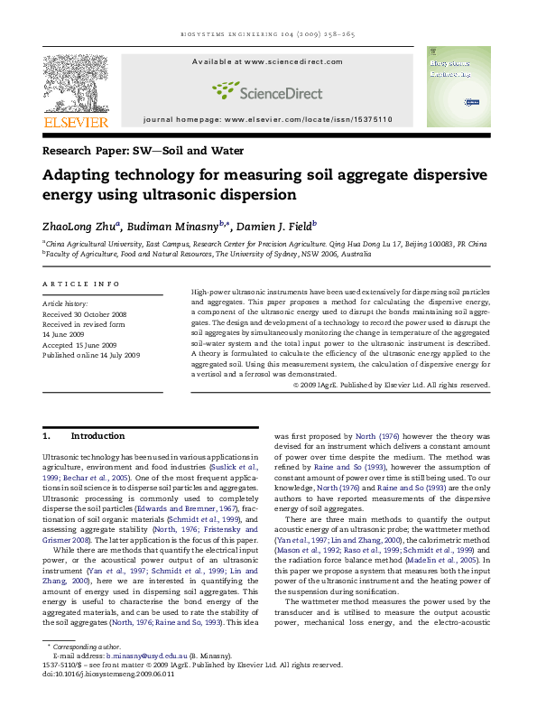 (PDF) Adapting technology for measuring soil aggregate dispersive ...