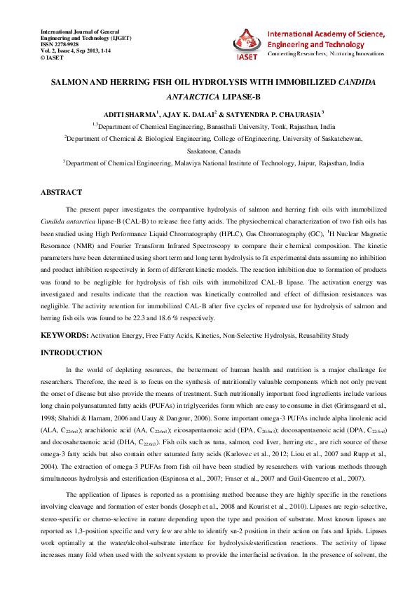 (PDF) SALMON AND HERRING FISH OIL HYDROLYSIS WITH IMMOBILIZED CANDIDA