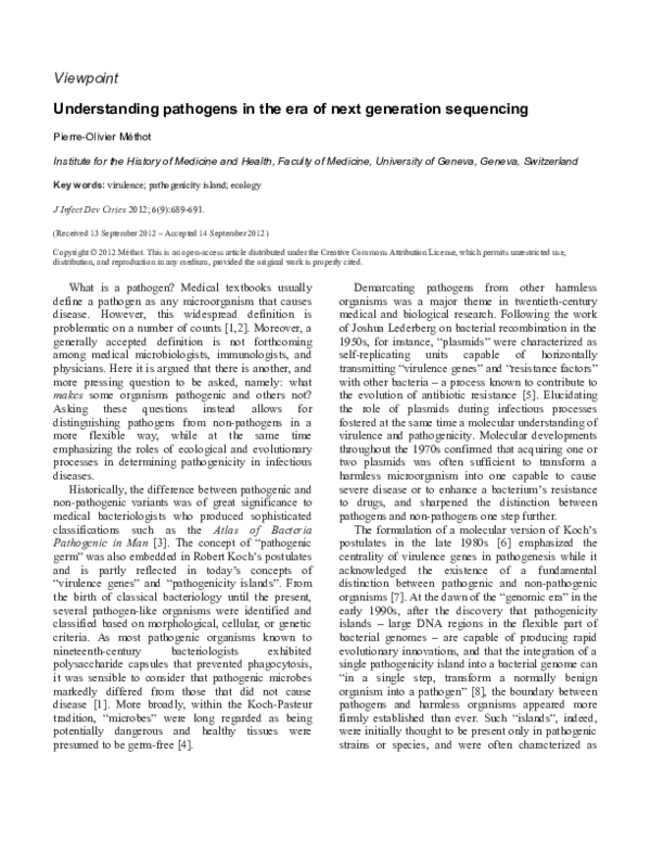 (PDF) Understanding pathogens in the era of next generation sequencing