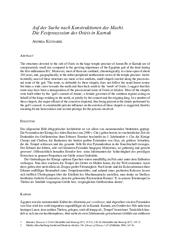 Pdf Auf Der Suche Nach Konstruktionen Der Macht Die Festprozession Des Osiris In Karnak Andrea Kucharek Academia Edu