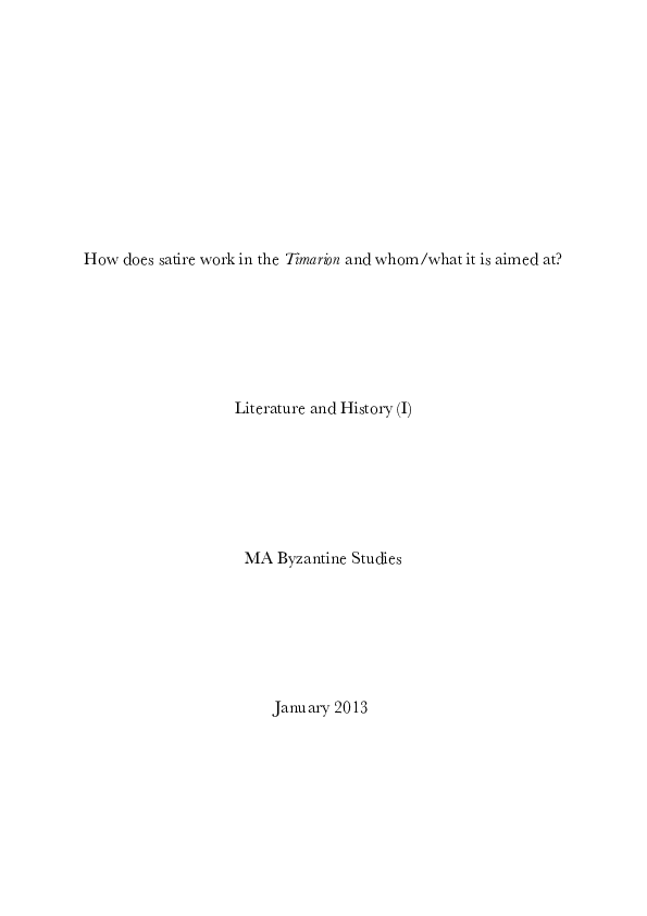 (PDF) How does satire work in the Timarion and whom/what it is aimed at