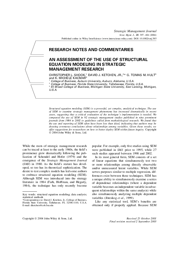 (PDF) An Assessment of the Use of Structural Equation Modeling in ...