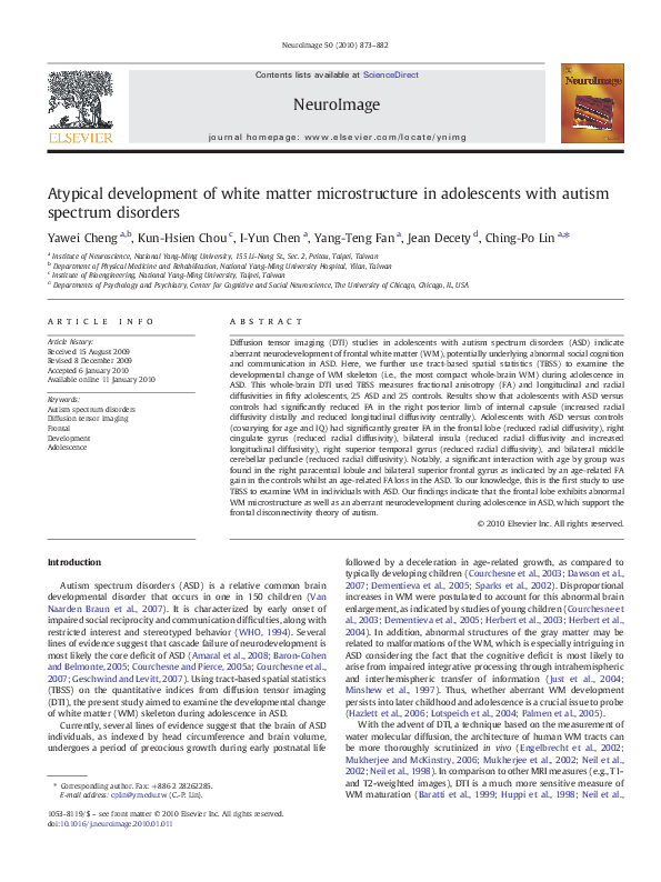 (PDF) Atypical development of white matter microstructure in ...