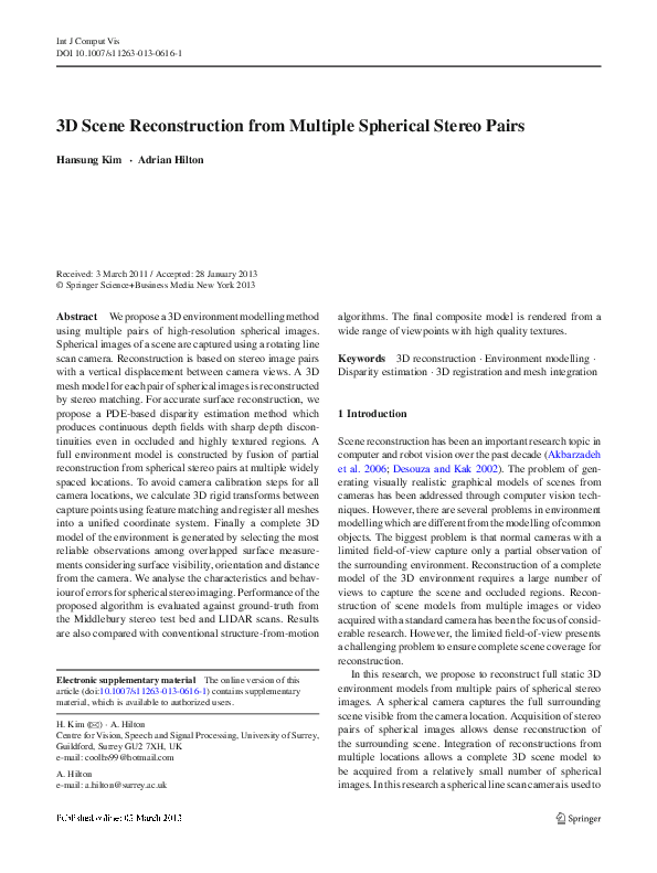 (PDF) 3D Scene Reconstruction from Multiple Spherical Stereo Pairs
