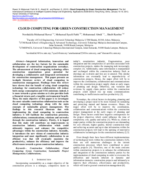 (PDF) Cloud Computing for Green Construction Management