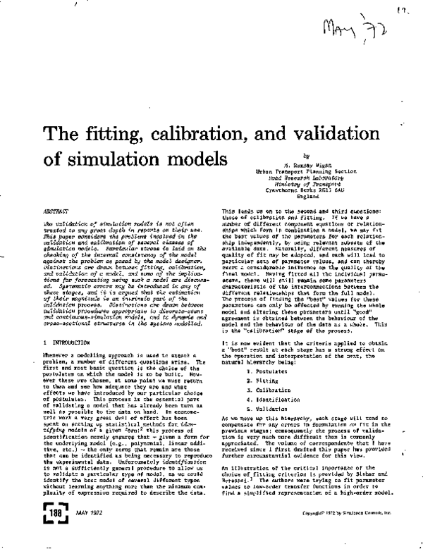 (PDF) The fitting, calibration, and validation of simulation models