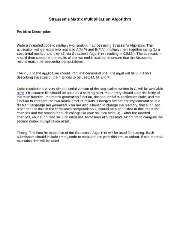 (PDF) Strassen's Matrix Multiplication Algorithm Problem ...