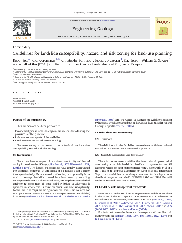 (PDF) Commentary Guidelines for landslide susceptibility, hazard and