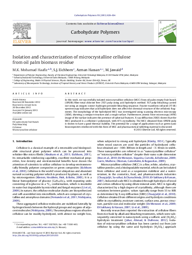 (PDF) Isolation and characterization of microcrystalline cellulose from ...