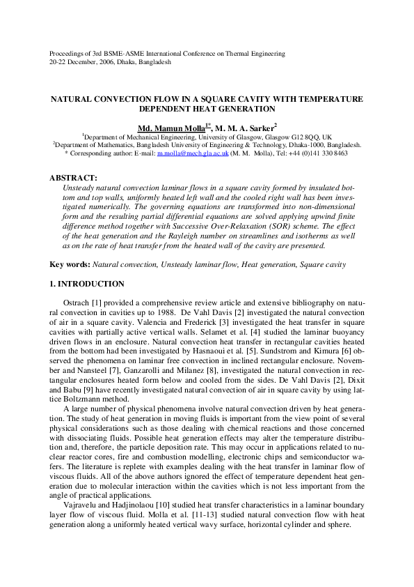 (PDF) NATURAL CONVECTION FLOW IN A SQUARE CAVITY WITH TEMPERATURE ...