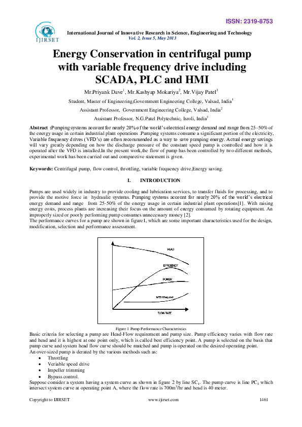 (PDF) Energy Conservation in centrifugal pump with variable frequency ...