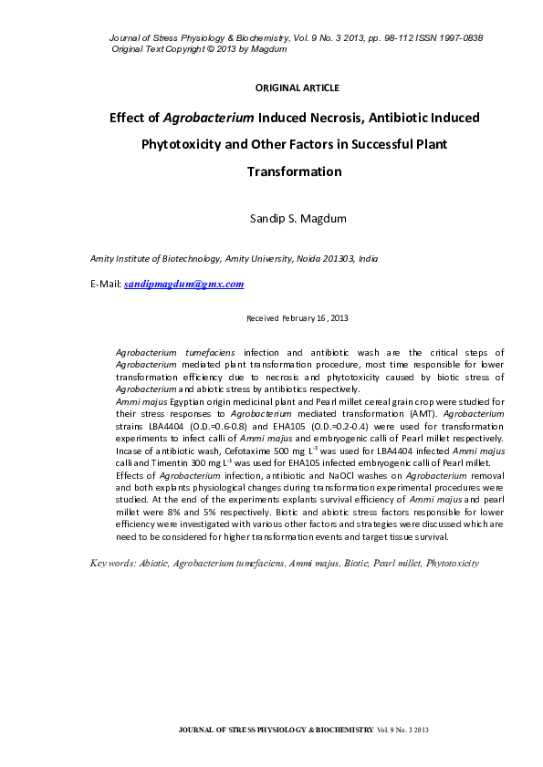 (PDF) Effect of Agrobacterium Induced Necrosis, Antibiotic Induced ...