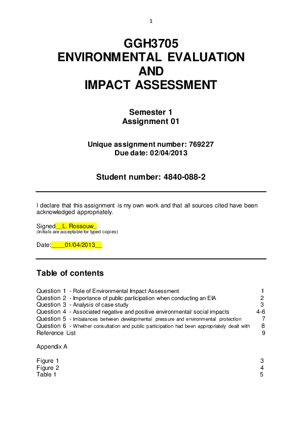 (PDF) ENVIRONMENTAL EVALUATION AND IMPACT ASSESSMENT lizette rossouw Academia.edu