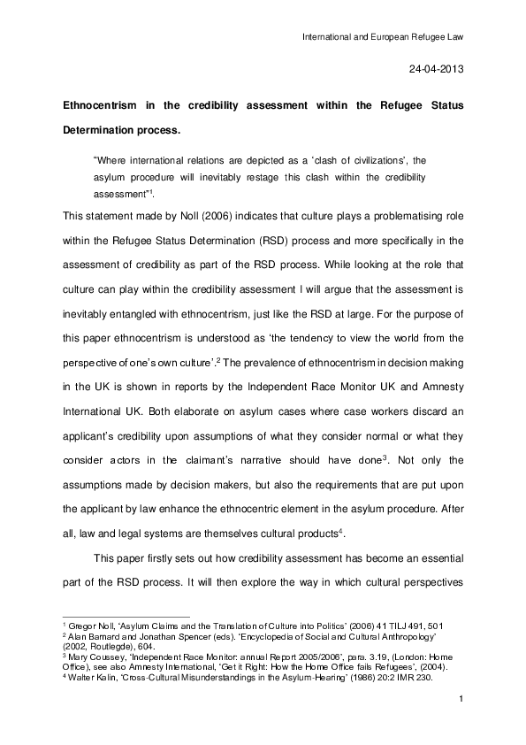 (PDF) Ethnocentrism in the credibility assessment within the Refugee Status Determination