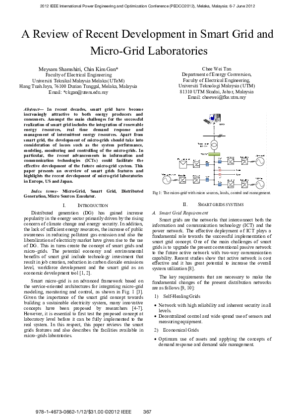 (PDF) A Review of Recent Development in Smart Grid and Micro Grid ...