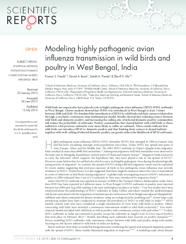 (PDF) Modeling highly pathogenic avian influenza transmission in wild ...