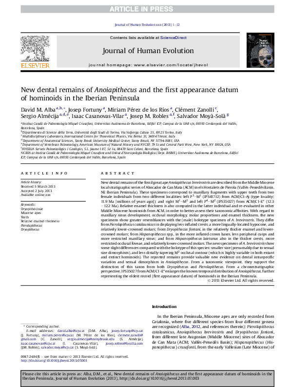 New dental remains of Anoiapithecus and the first appearance datum of ...