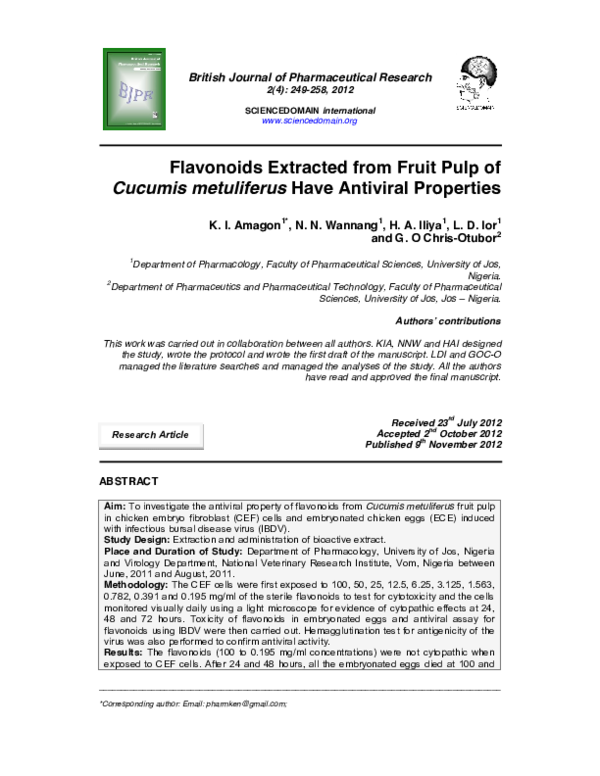 (PDF) Flavonoids Extracted from Fruit Pulp of Cucumis metuliferus Have