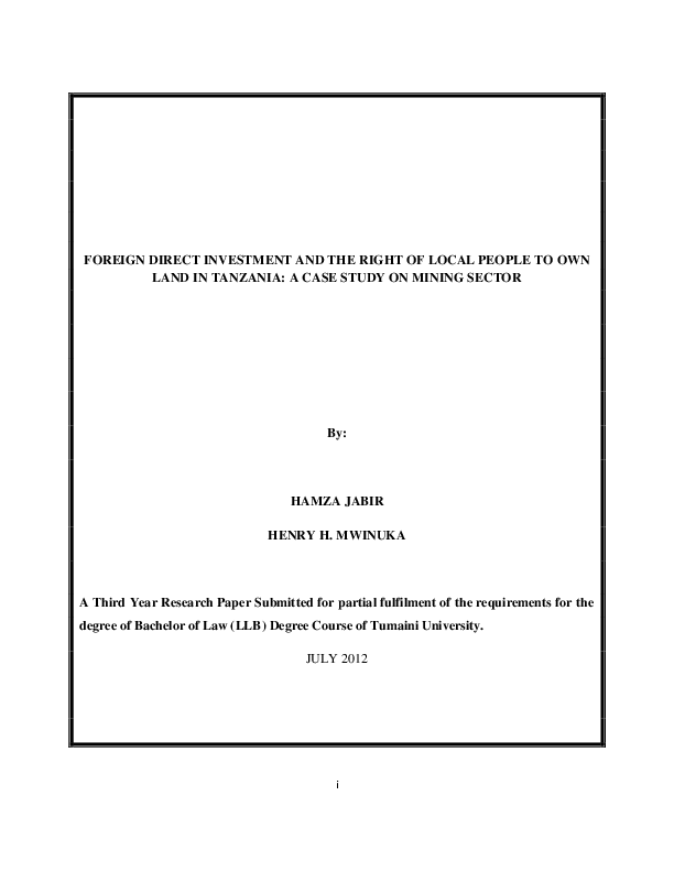 (PDF) FOREIGN DIRECT INVESTMENT AND INDEGENOUS PEOPLE'S RIGHT OVER THE