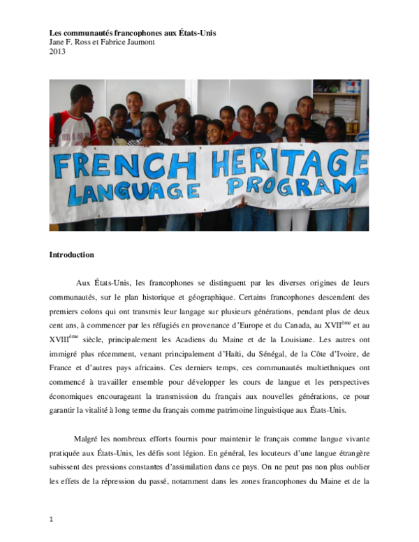 (PDF) Les communautés francophones aux Etats-Unis