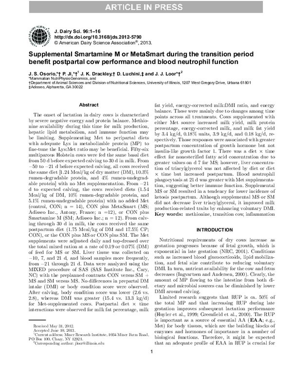 (PDF) Supplemental Smartamine® M or MetaSmart® during the transition ...