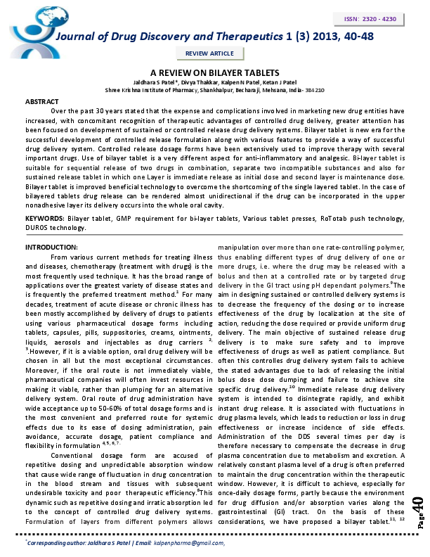 (PDF) A REVIEW ON BILAYER TABLETS ketan patel Academia.edu