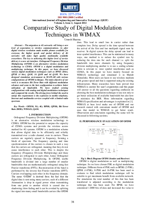 (PDF) Comparative Study of Digital Modulation Techniques in WIMAX