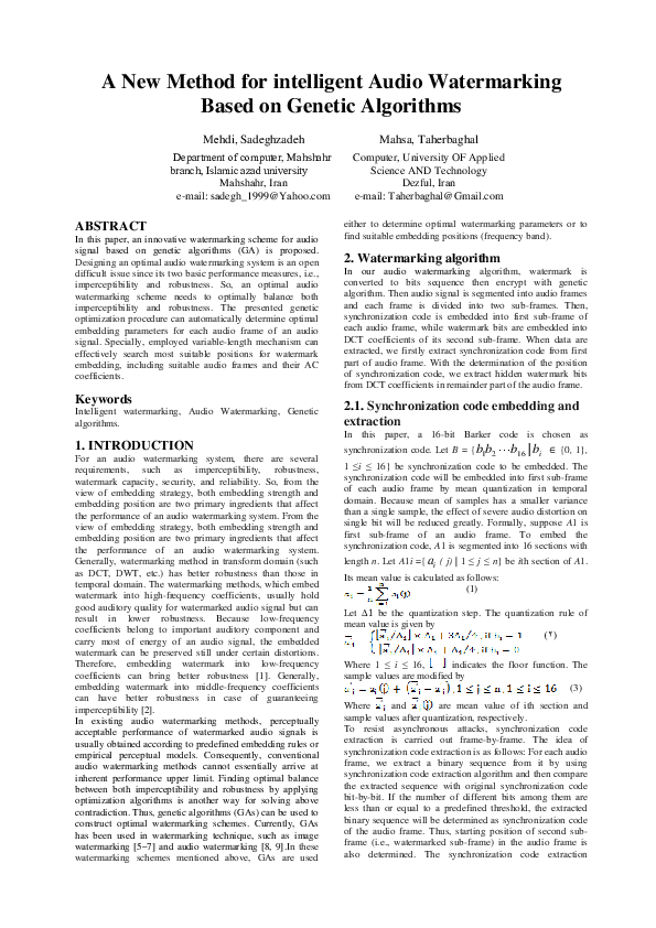 Digital audio watermarking techniques picture