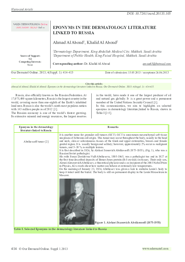 (PDF) Eponyms in the dermatology literature linked to Russia