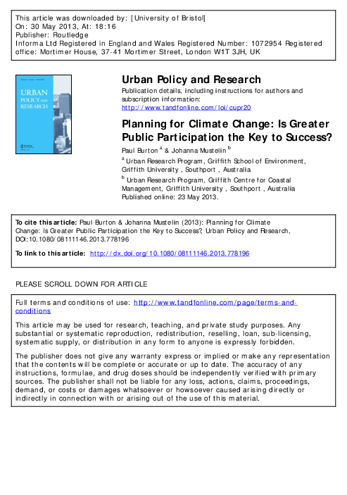 (PDF) Planning for Climate Change: Is Greater Public Participation the ...