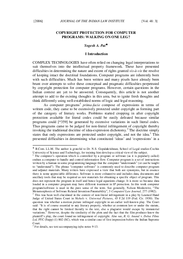 (PDF) ‘Copyright Protection for Computer Programs’, Journal of the ...