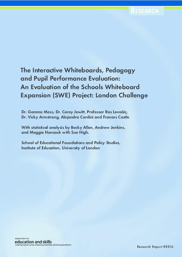 (PDF) Report Interactive Whiteboards, pedagogy and pupil evaluation