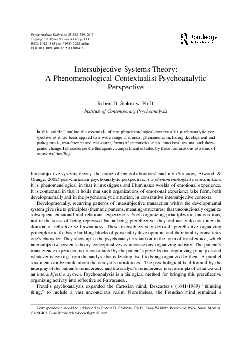Intersubjective-Systems Theory: A Phenomenological-Contextualist ...
