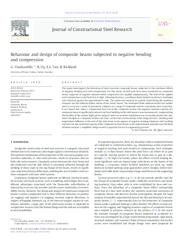 Behaviour And Design Of Composite Beams Subjected To Negative Bending And Compression Ee Loon Tan Academia Edu