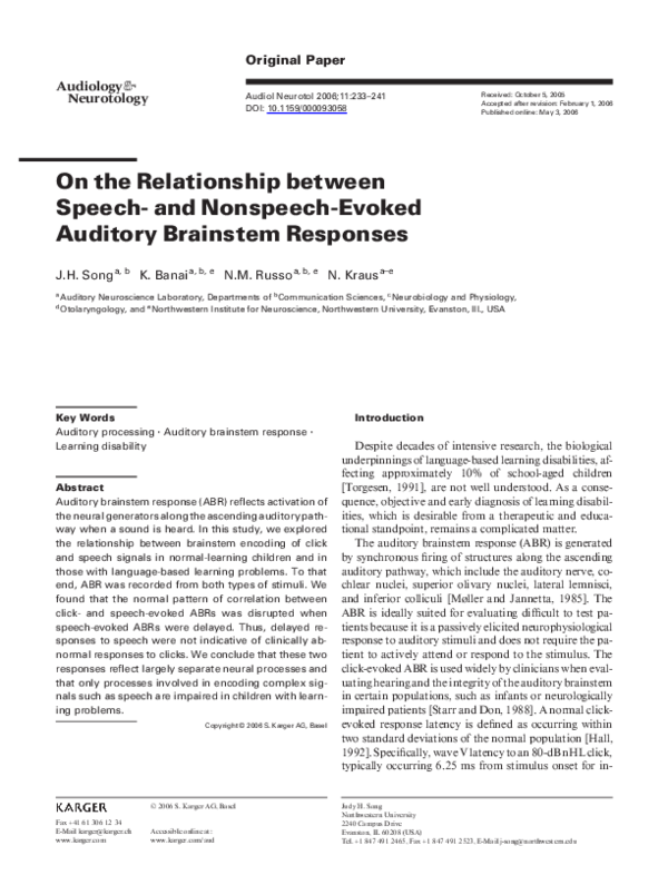 (PDF) On the Relationship between Speech and Nonspeech-Evoked Auditory ...