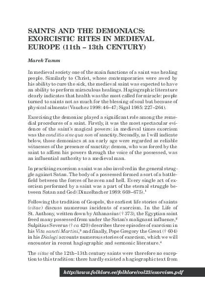 Saints and the Demoniacs: Exorcistic Rites in Medieval Europe (11th -13th century)