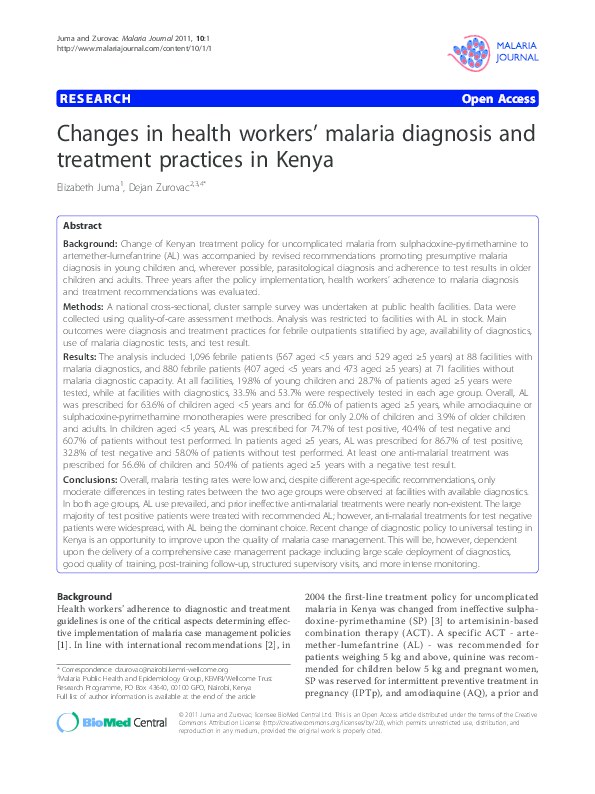 (PDF) Changes in health workers' malaria diagnosis and treatment ...