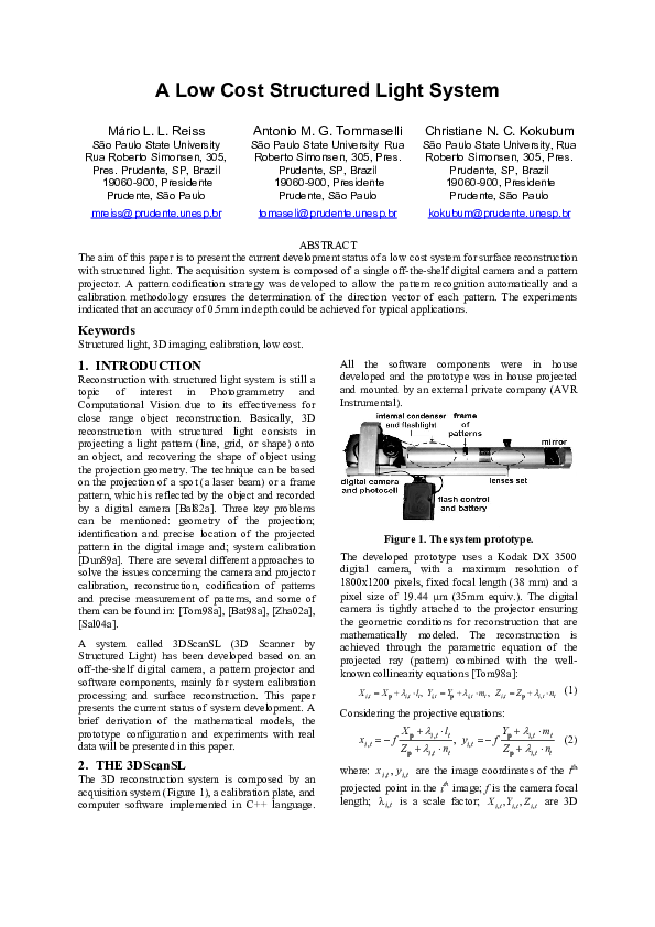 (PDF) A Low Cost Structured Light System