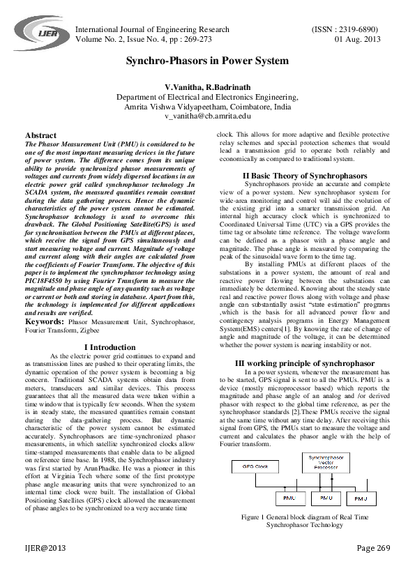 (PDF) Synchro-Phasors in Power System