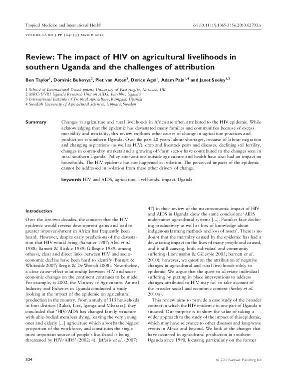 (PDF) Review: The impact of HIV on agricultural livelihoods in southern ...