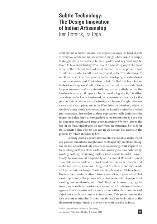 (PDF) Subtle Technology: The Design Innovation of Indian Artisanship