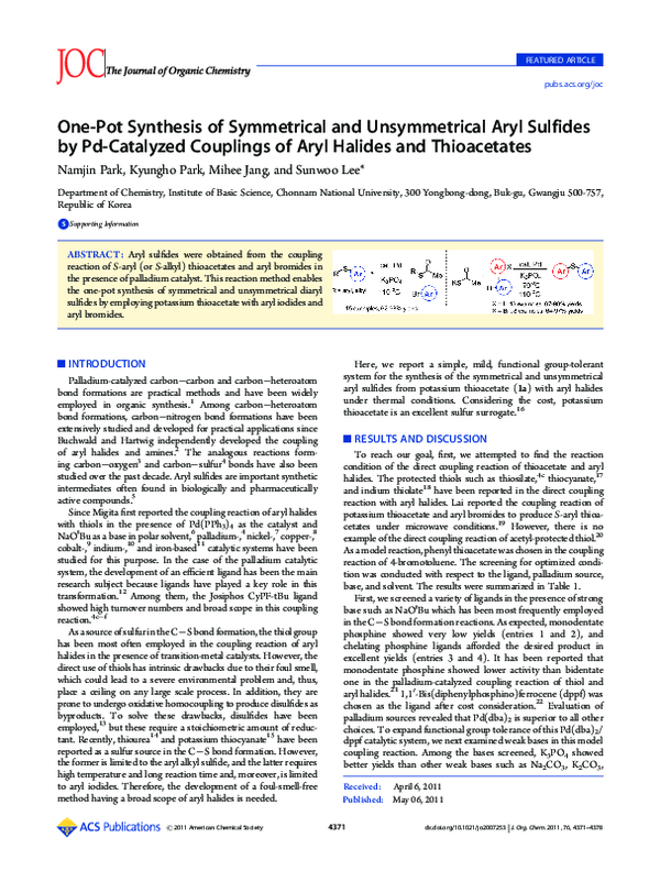(PDF) One-Pot Synthesis of Symmetrical and Unsymmetrical Aryl Sulfides ...